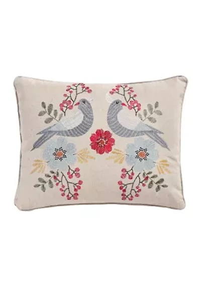 Angelina Linen Bird Embroidered Pillow