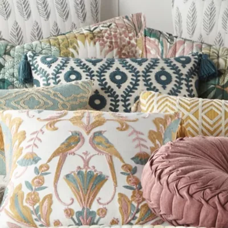 Ashika Navy Crewel Medallion Tassel  Pillow