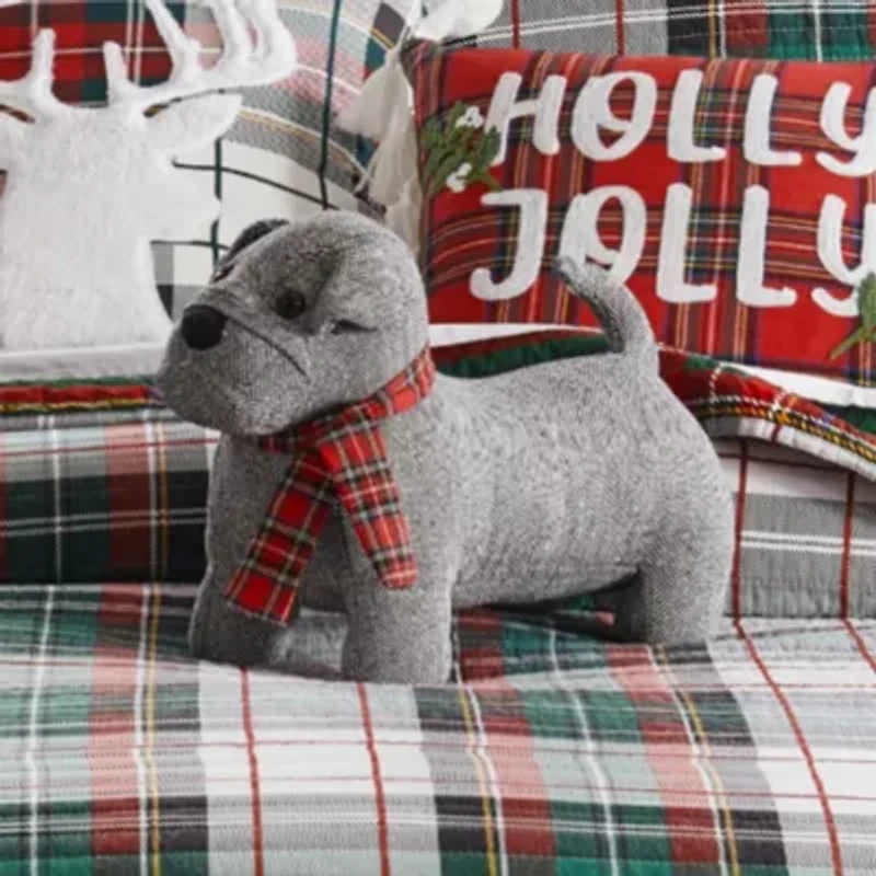 Spencer Plaid Green Dog with Scarf Pillow