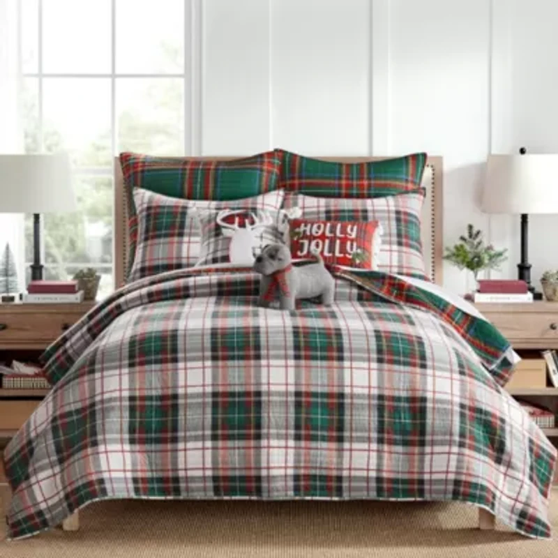 Spencer Plaid Green Dog with Scarf Pillow