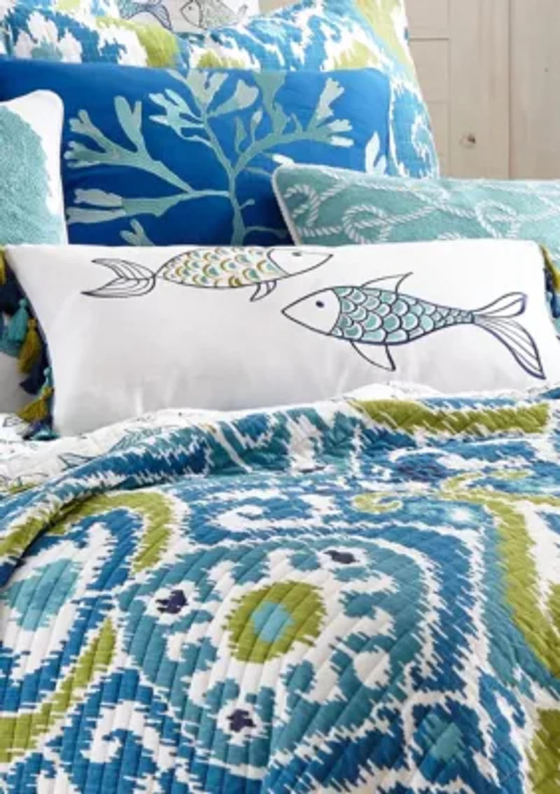Embroidered Fish with Tassels Pillow