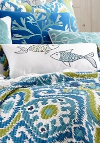 Embroidered Fish with Tassels Pillow