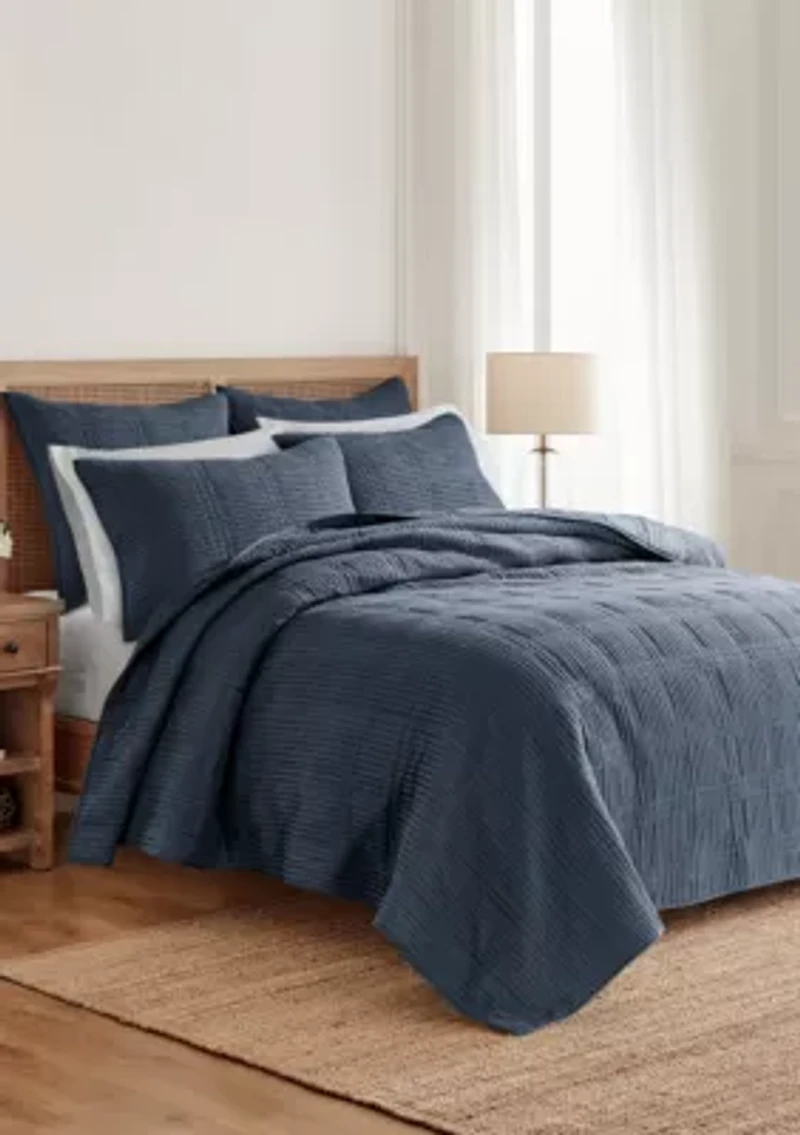 Cloud Waffle Navy Quilted Euro Sham 2pk