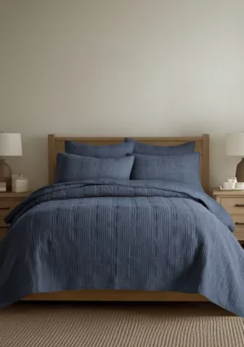 Cloud Waffle Navy Quilted Euro Sham 2pk