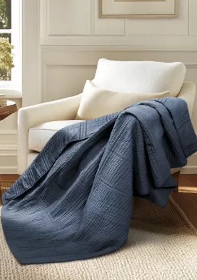 Cloud Waffle Navy Quilted Throw