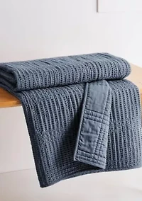 Cloud Waffle Navy Quilted Throw