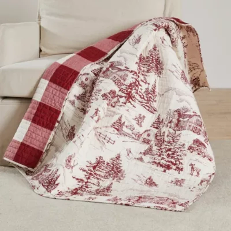 Winter Sleigh Ride Red Quilted Throw