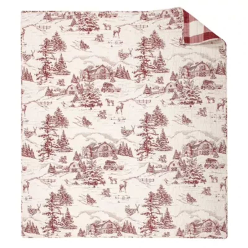 Winter Sleigh Ride Red Quilted Throw