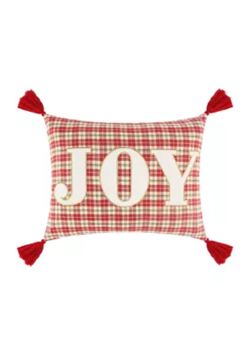 Home for Christmas Joy Plaid Pillow 14x18