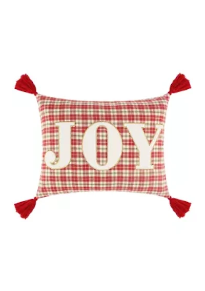 Home for Christmas Joy Plaid Pillow 14x18