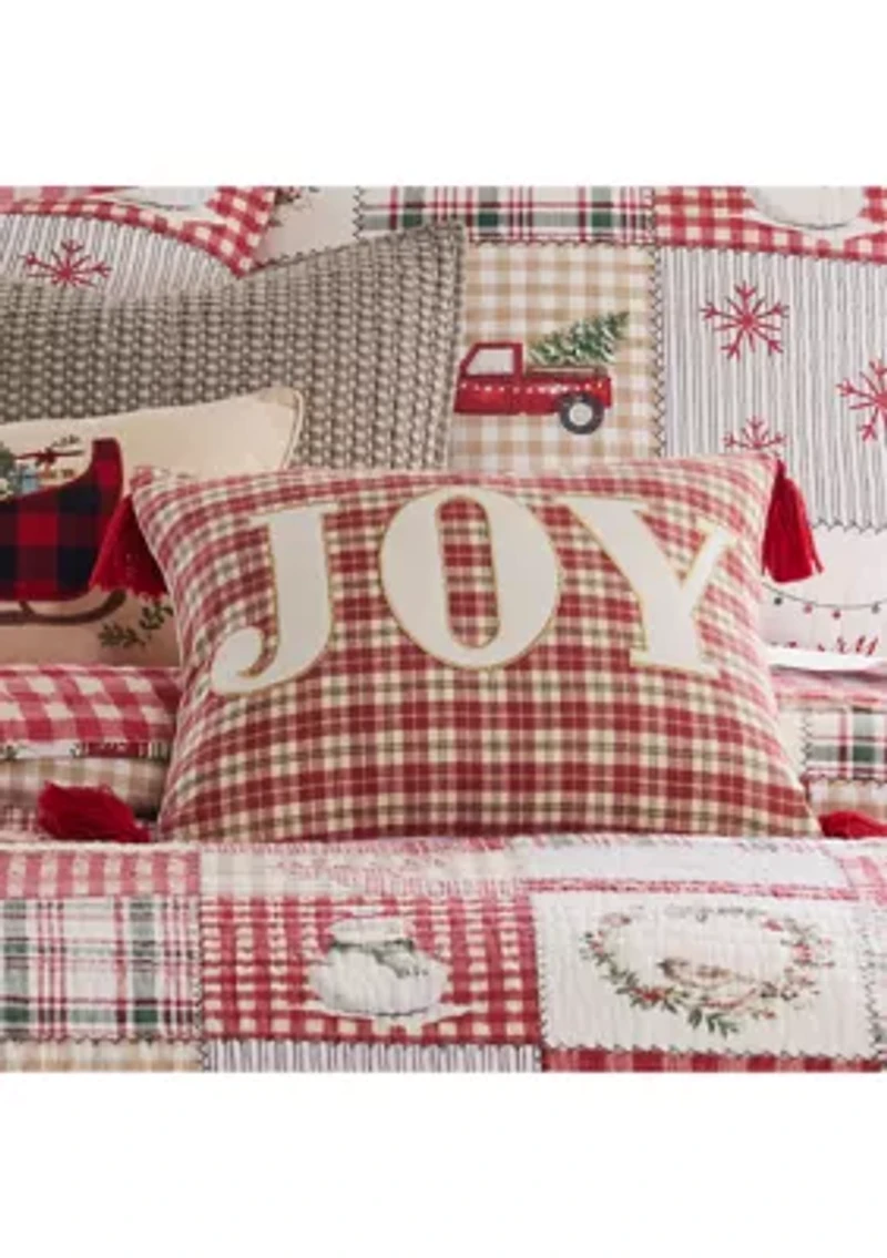 Home for Christmas Joy Plaid Pillow 14x18