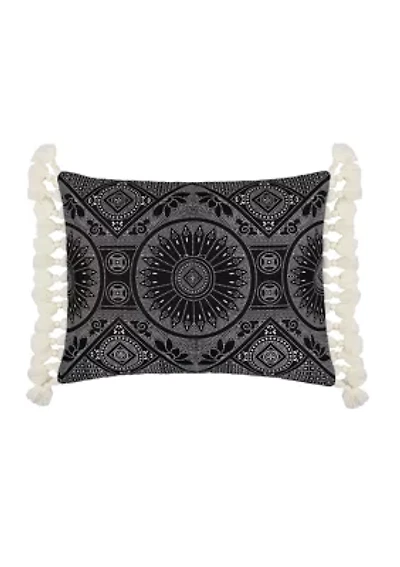 Black Crewel Stitch Tassel Pillow