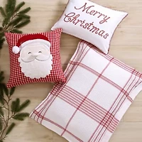 Peppermint Plaid Santa Applique Pillow 18x18