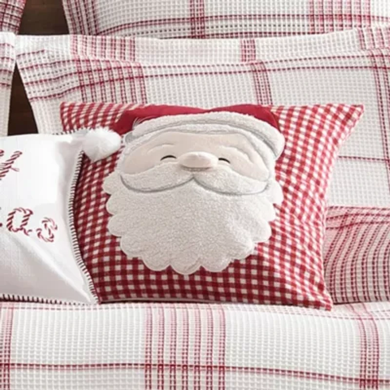 Peppermint Plaid Santa Applique Pillow 18x18