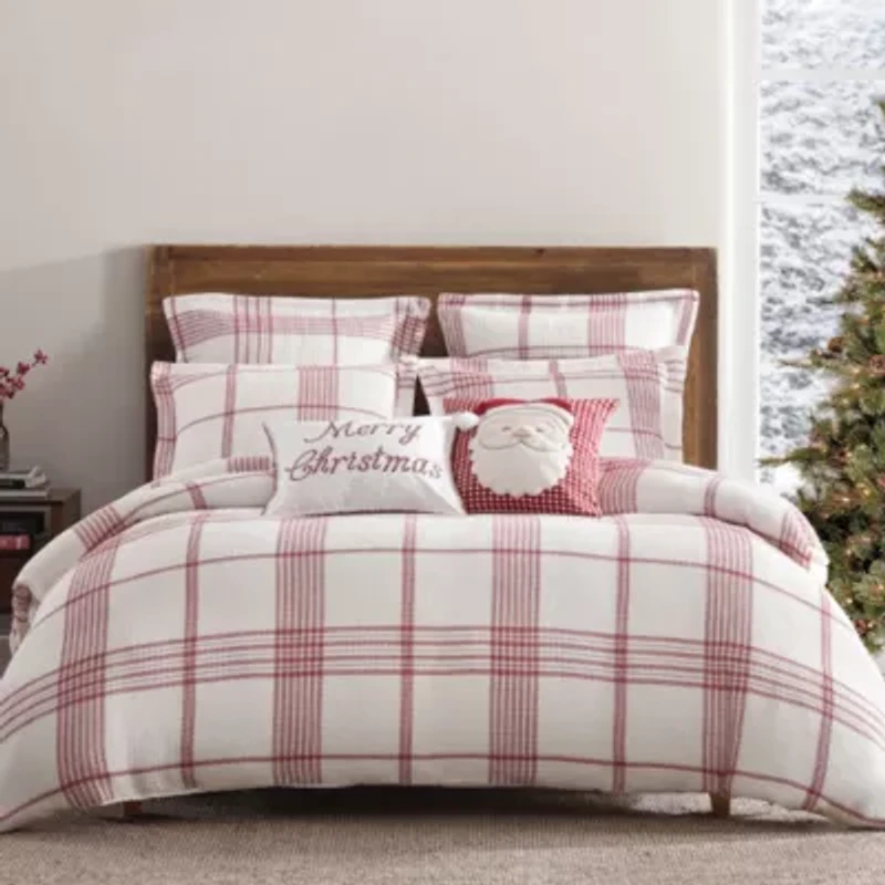 Peppermint Plaid Santa Applique Pillow 18x18