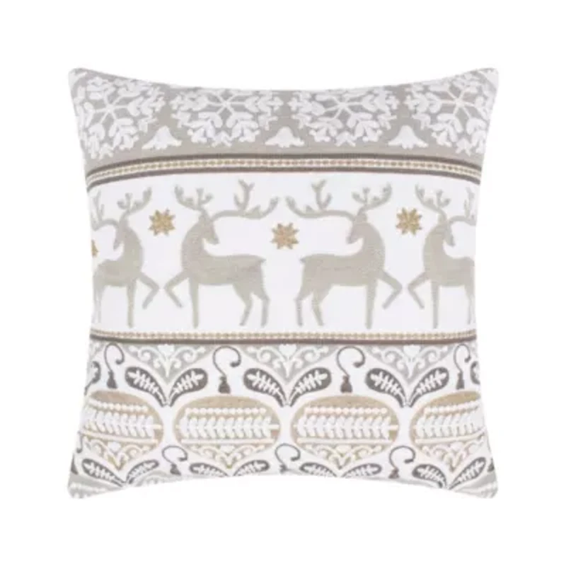 O Christmas Tree White Reindeer Dance Pillow 18x18
