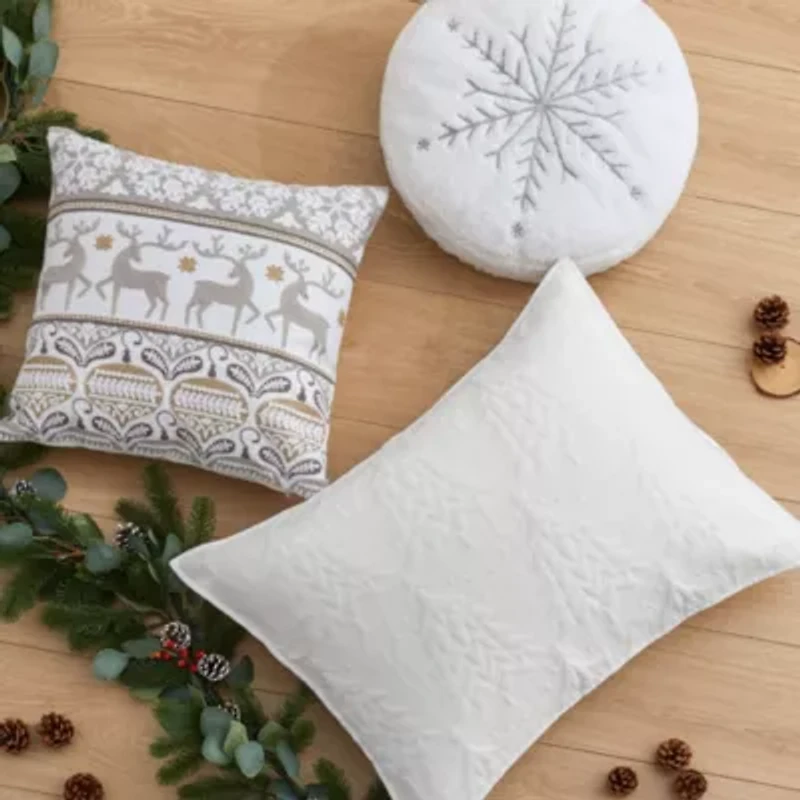 O Christmas Tree White Reindeer Dance Pillow 18x18