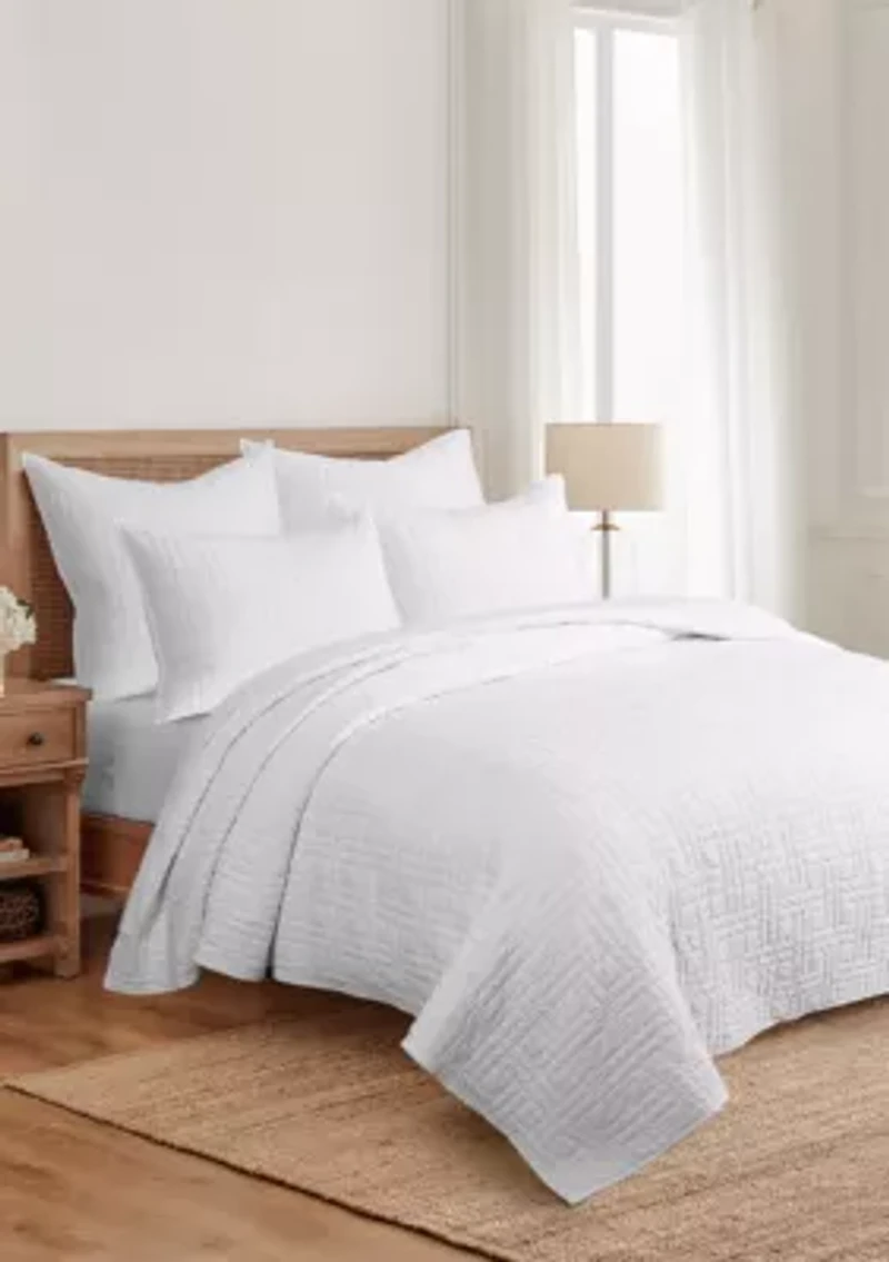 Melange Stitch White Euro Sham Set of 2