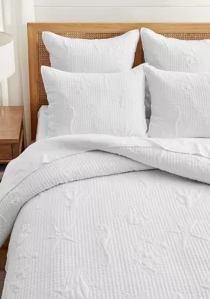 Cross Stitch Sea White Euro Sham Set of 2
