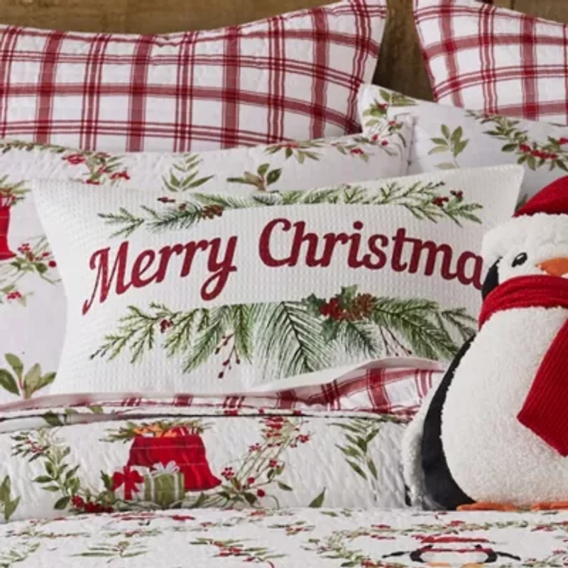 Pine & Plaid Printed Merry Christmas Pillow 12x20