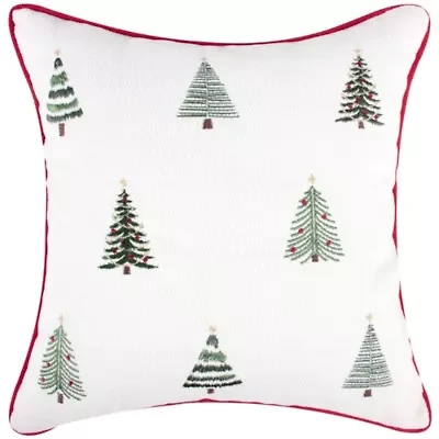 Patchwork Pine Embroidered Trees Pillow 18x18