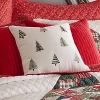 Patchwork Pine Embroidered Trees Pillow 18x18