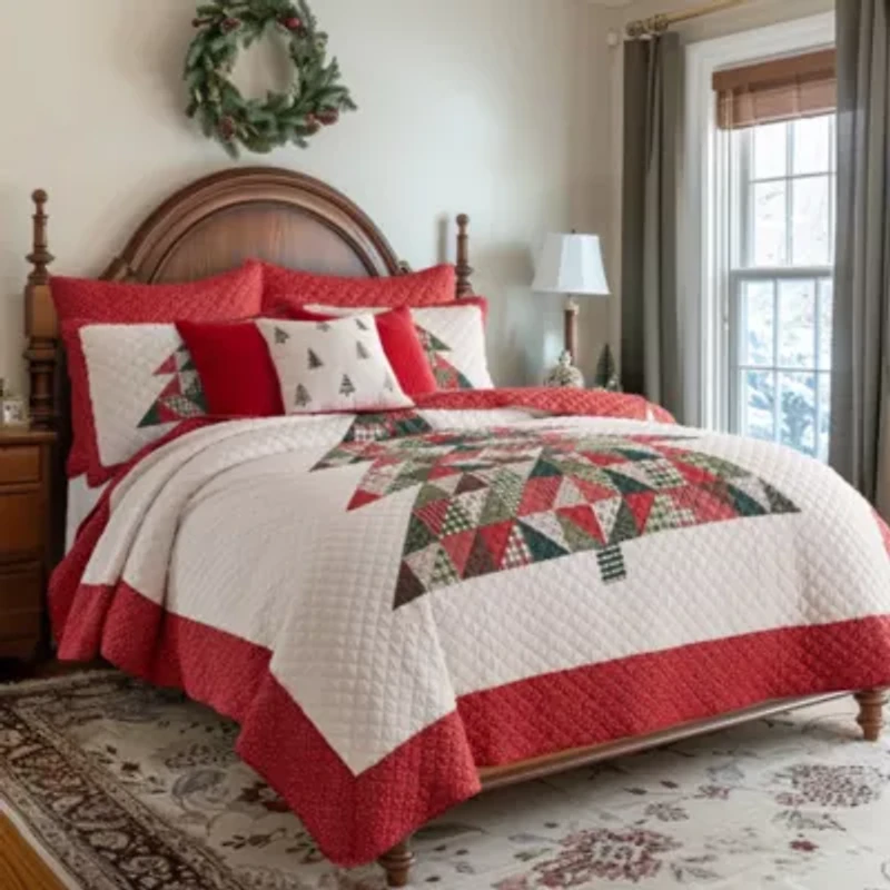 Patchwork Pine Embroidered Trees Pillow 18x18
