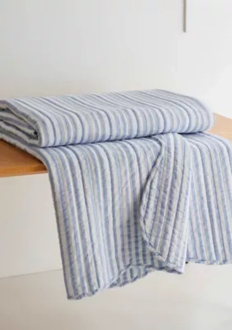 Martha Stripe Blue Quilted Throw