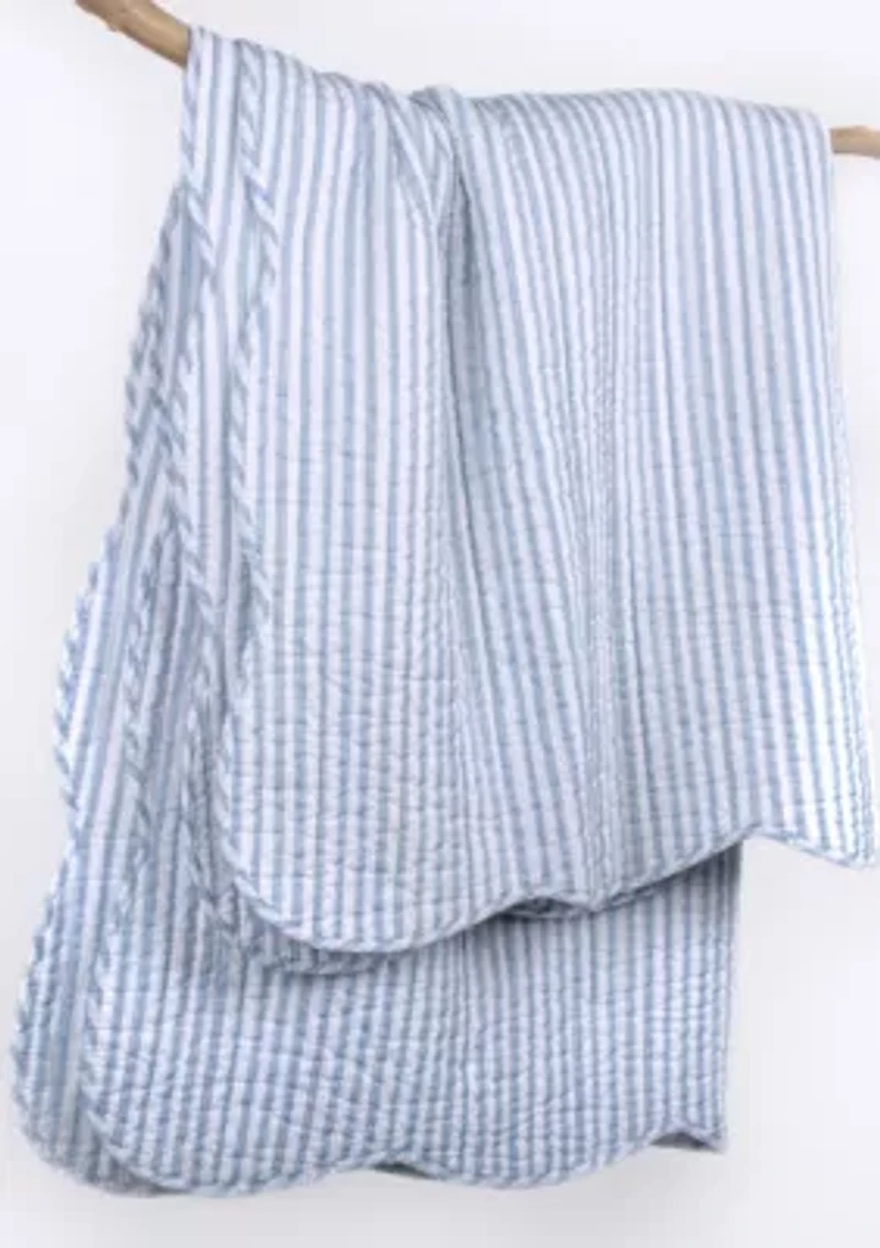 Martha Stripe Blue Quilted Throw