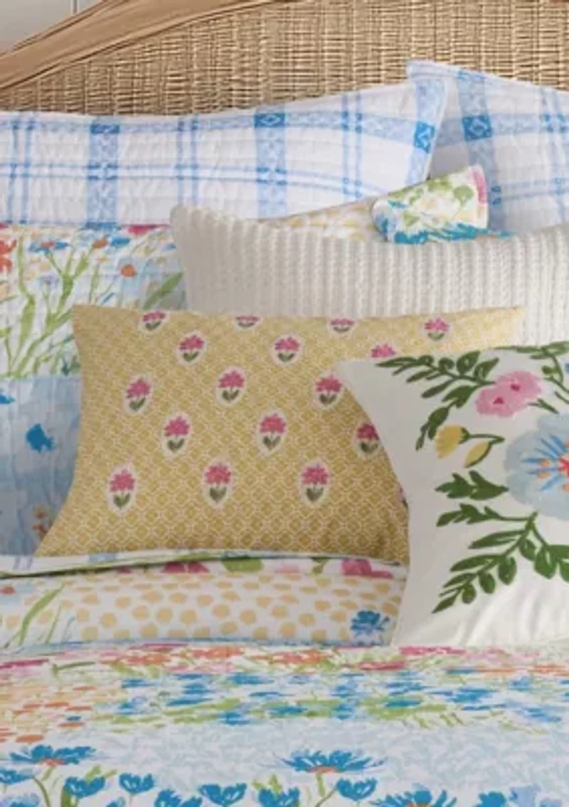 Blooming Hillside Yellow with Pink flowers Pillow 14x18