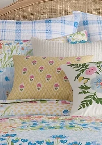 Blooming Hillside Yellow with Pink flowers Pillow 14x18