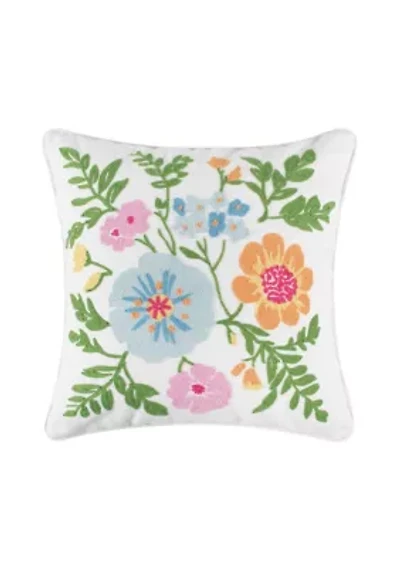Blooming Hillside Embroidered Floral Pillow 18x18