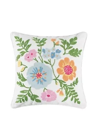 Blooming Hillside Embroidered Floral Pillow 18x18