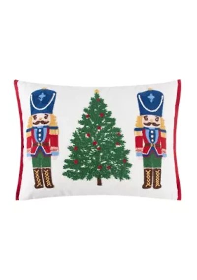 Festive Nutcrackers Tree Applique Pillow 14x18