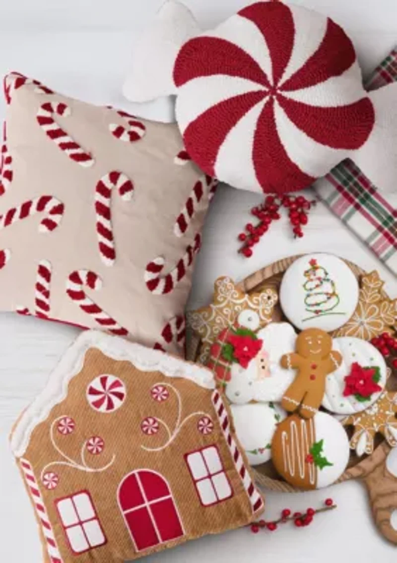 Gingerbread Peppermint Candy Pillow 18x18