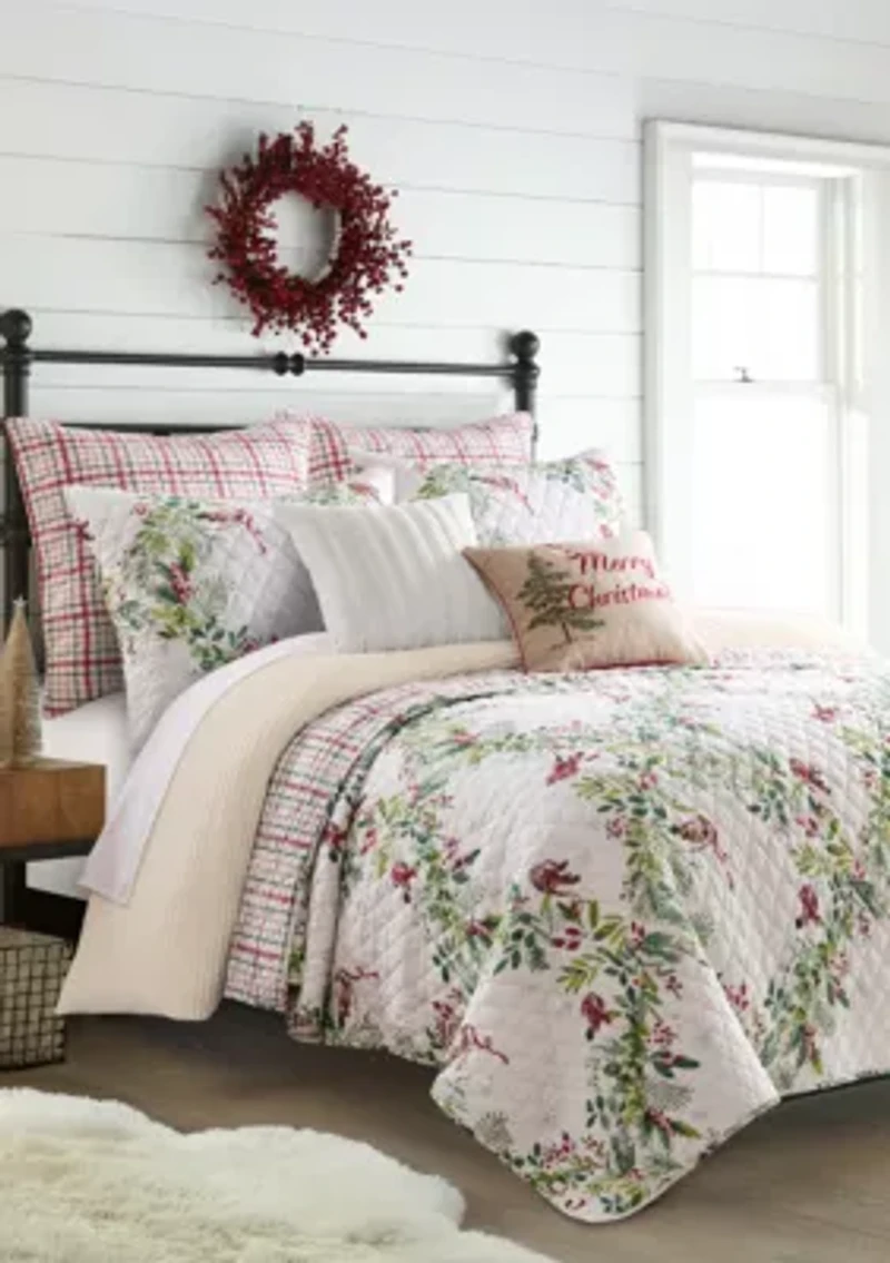 Tinsel Tidings EmbroideBirds & Trees Pillow