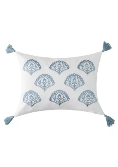 Cabana Stripe Embroidered Medallion Pillow