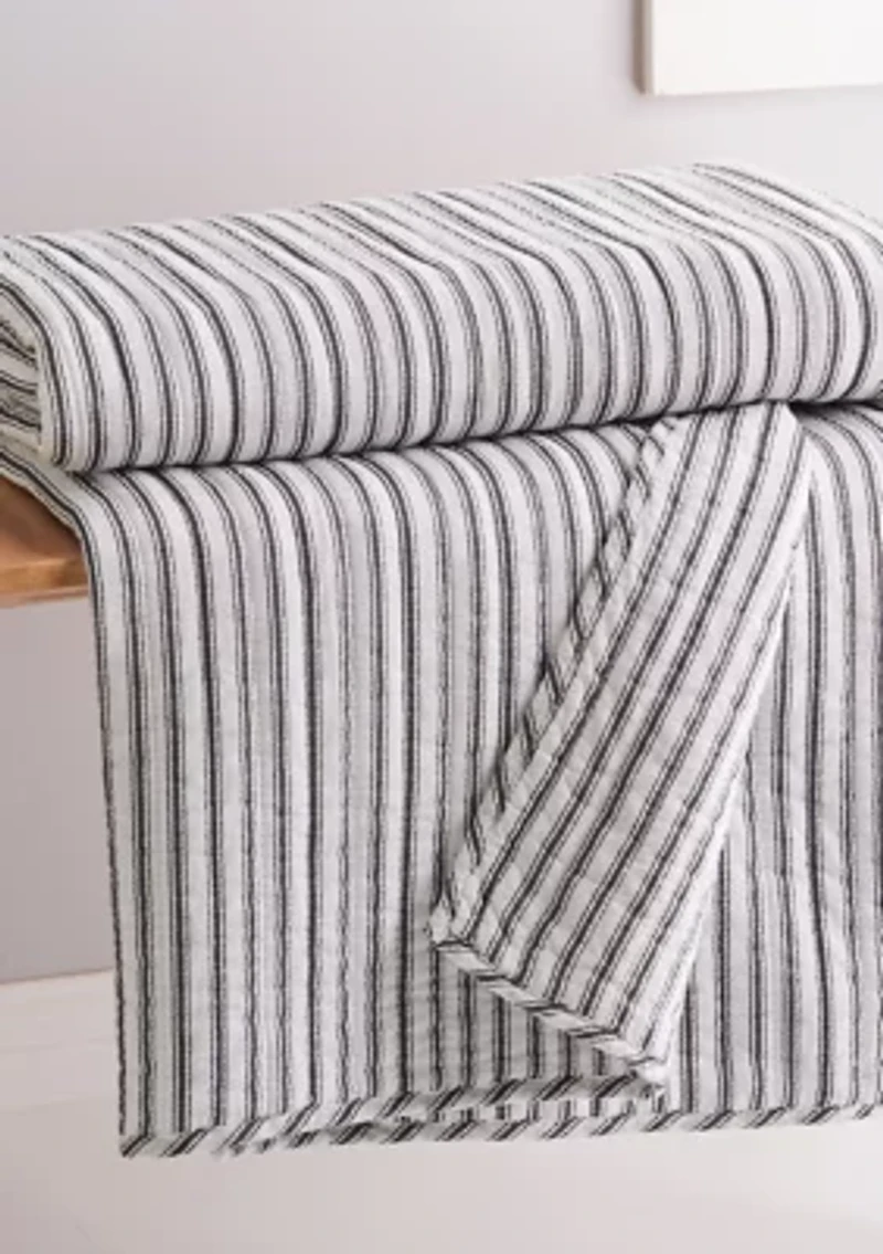 Tobago Stripe Charcoal Quilted Throw