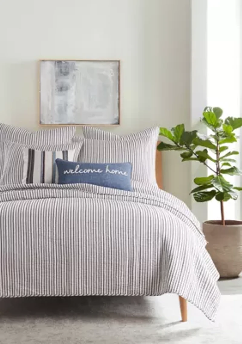 Tobago Stripe Taupe Twin Quilt Set