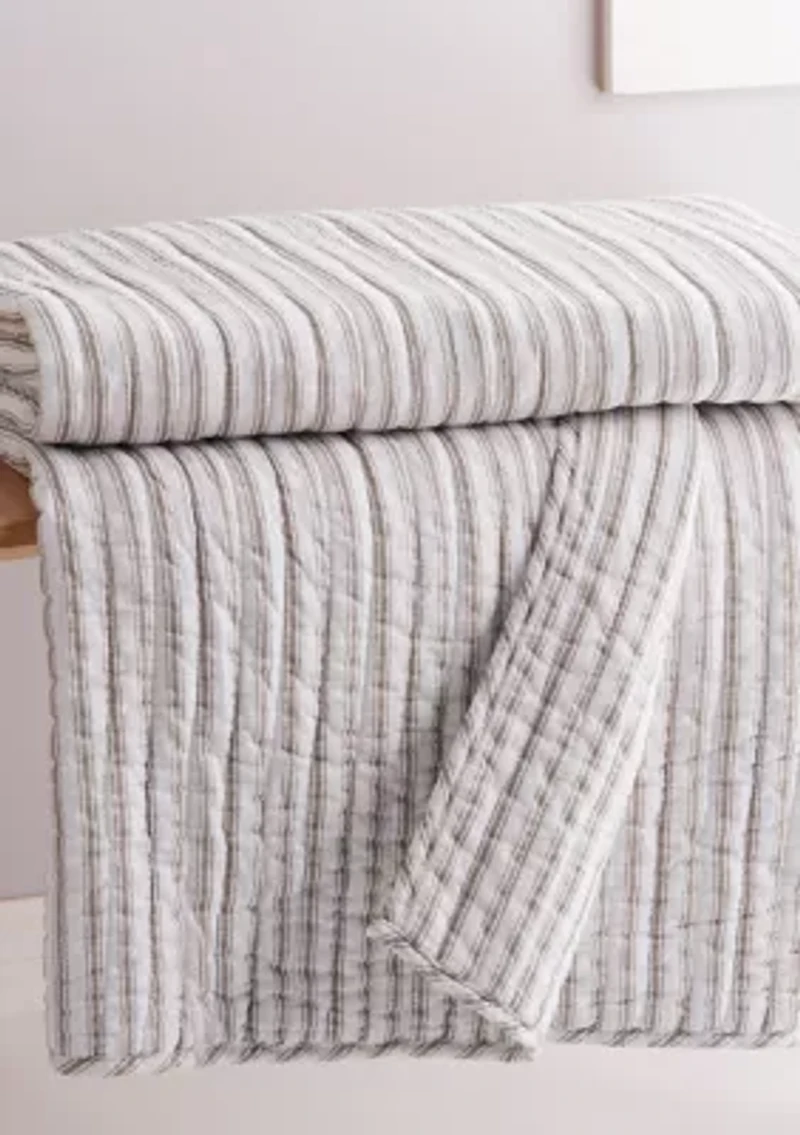 Tobago Stripe Taupe Quilted Throw