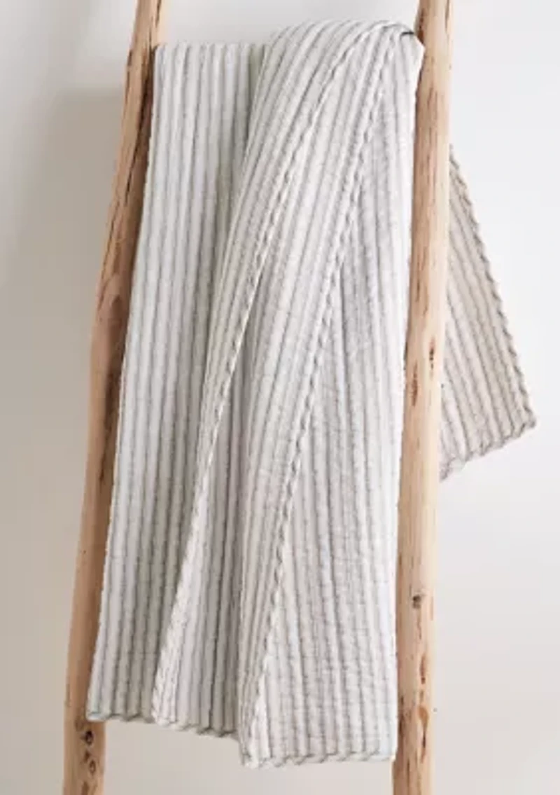 Tobago Stripe Taupe Quilted Throw