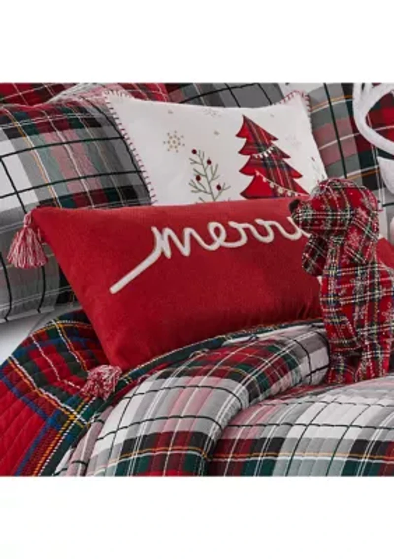 Spencer Plaid Merry Embroidered Pillow