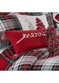 Spencer Plaid Merry Embroidered Pillow