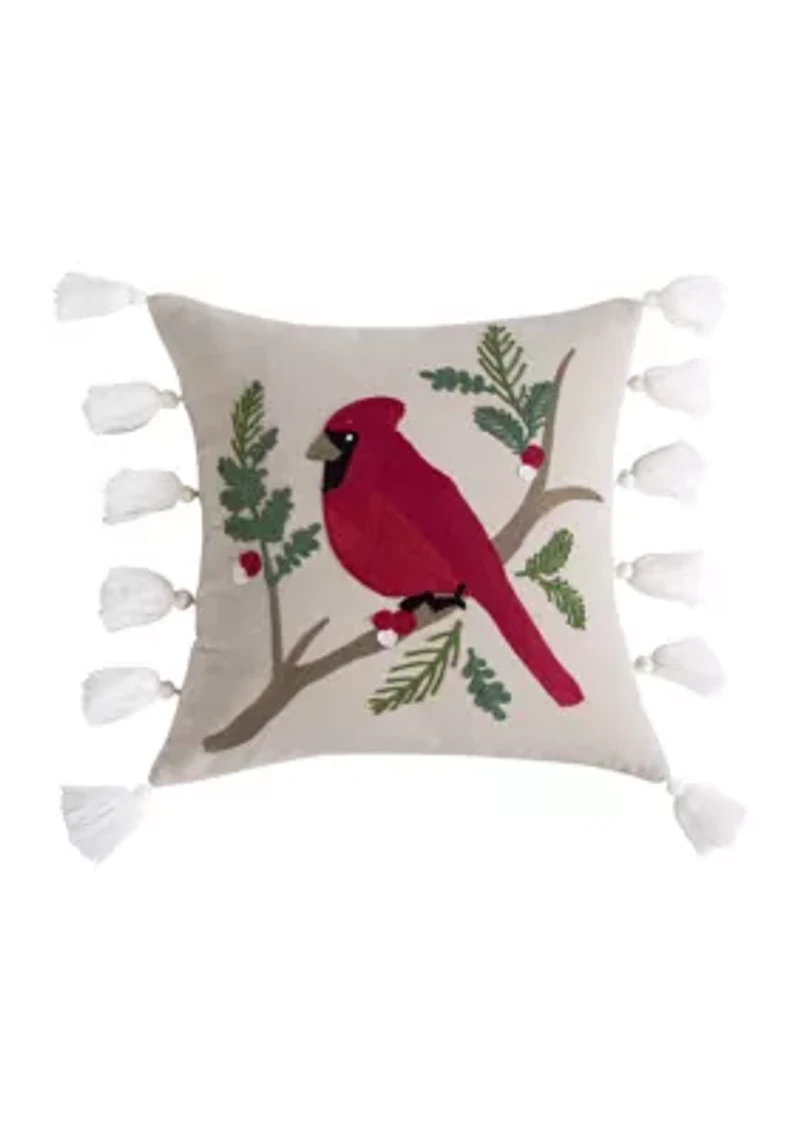 Joybirds Cardinal Embroidered Tassel Pillow