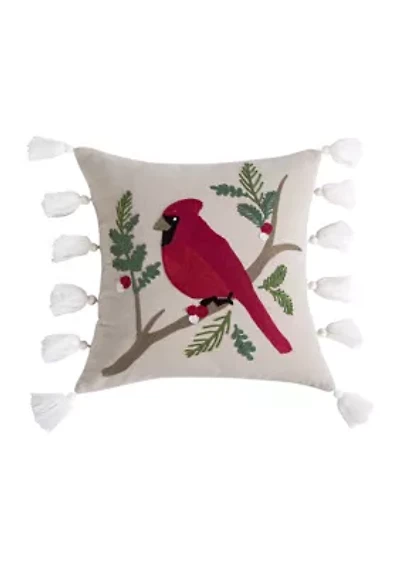 Joybirds Cardinal Embroidered Tassel Pillow
