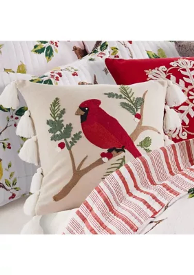 Joybirds Cardinal Embroidered Tassel Pillow