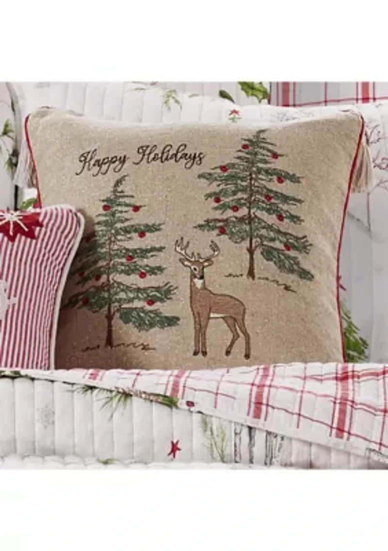 Sleigh Bells Happy Holidays Pillow