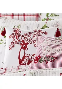 Sleigh Bells Red Deer Embroidered Pillow