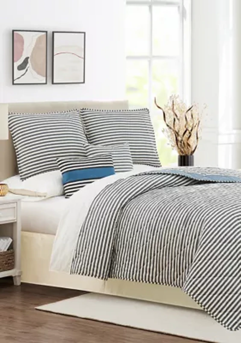 Blue Wide Stripe 6-Piece Quilt Set