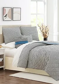 Blue Wide Stripe 6-Piece Quilt Set